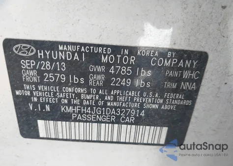 2013 Hyundai Azera z USA, uszkodzony, nr VIN KMHFH4JG1DA327914